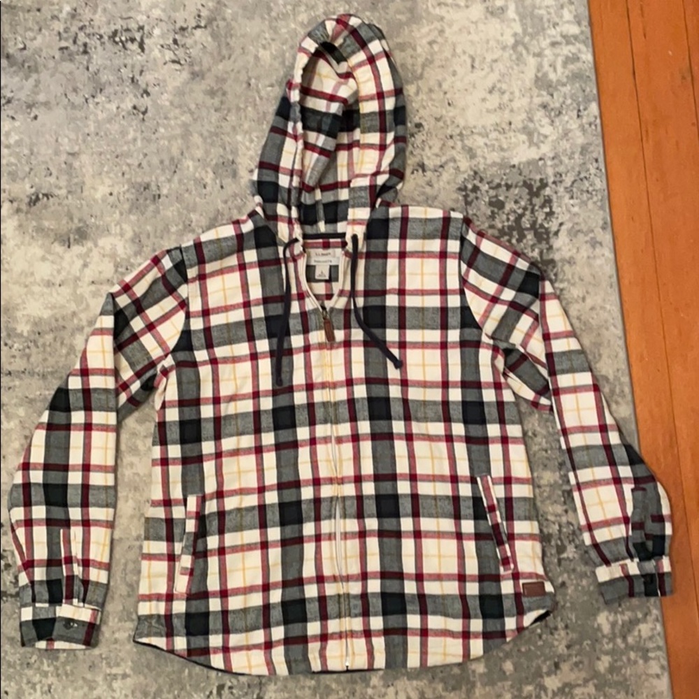 L.L. Bean Scotch Plaid Flannel Relaxed Zip Hoodie